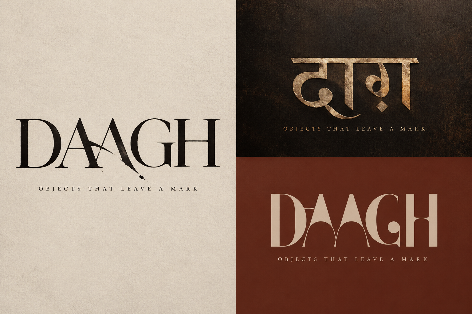 DAAGH visual identity studies in Latin and Devanagari lettering